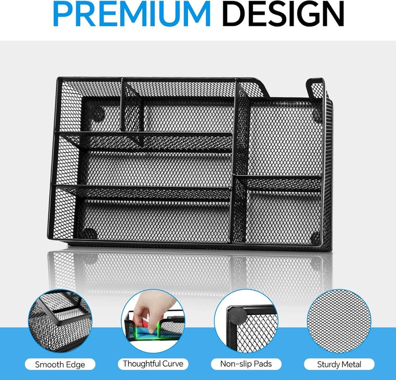 Kciplab Desk Drawer Organizer, Office Drawer Divider Organizer Tray with 6 Compartments, Metal Mesh Desktop Organization and Accessories for Stationery Makeup Kitchen Toolroom School ＆ Office, 11x6.1x1.38 in - Image 3